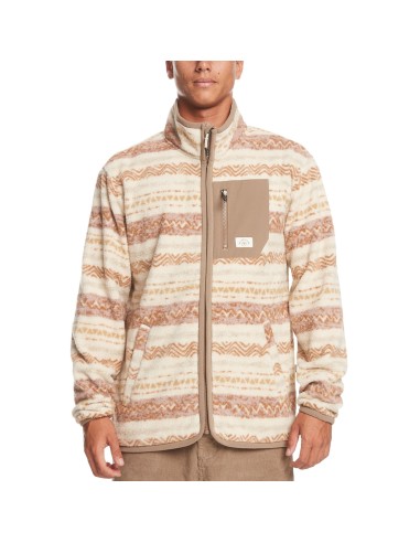 Quiksilver Mens Clean Coasts Patterned Full Zip Fleece Jacket - Birch Playa soldes