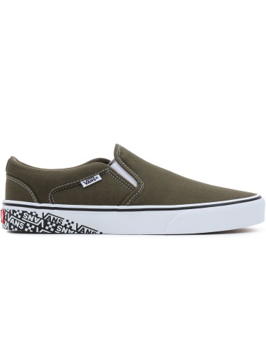 Vans Mens Asher Off The Wall Logo Slip On Trainers - Olive Voir les baskets